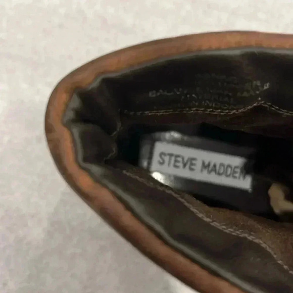 [US10]Steve Madden Donella Women Brown 2” Block Heeled Leather Ankle Boots - Picture 8 of 9